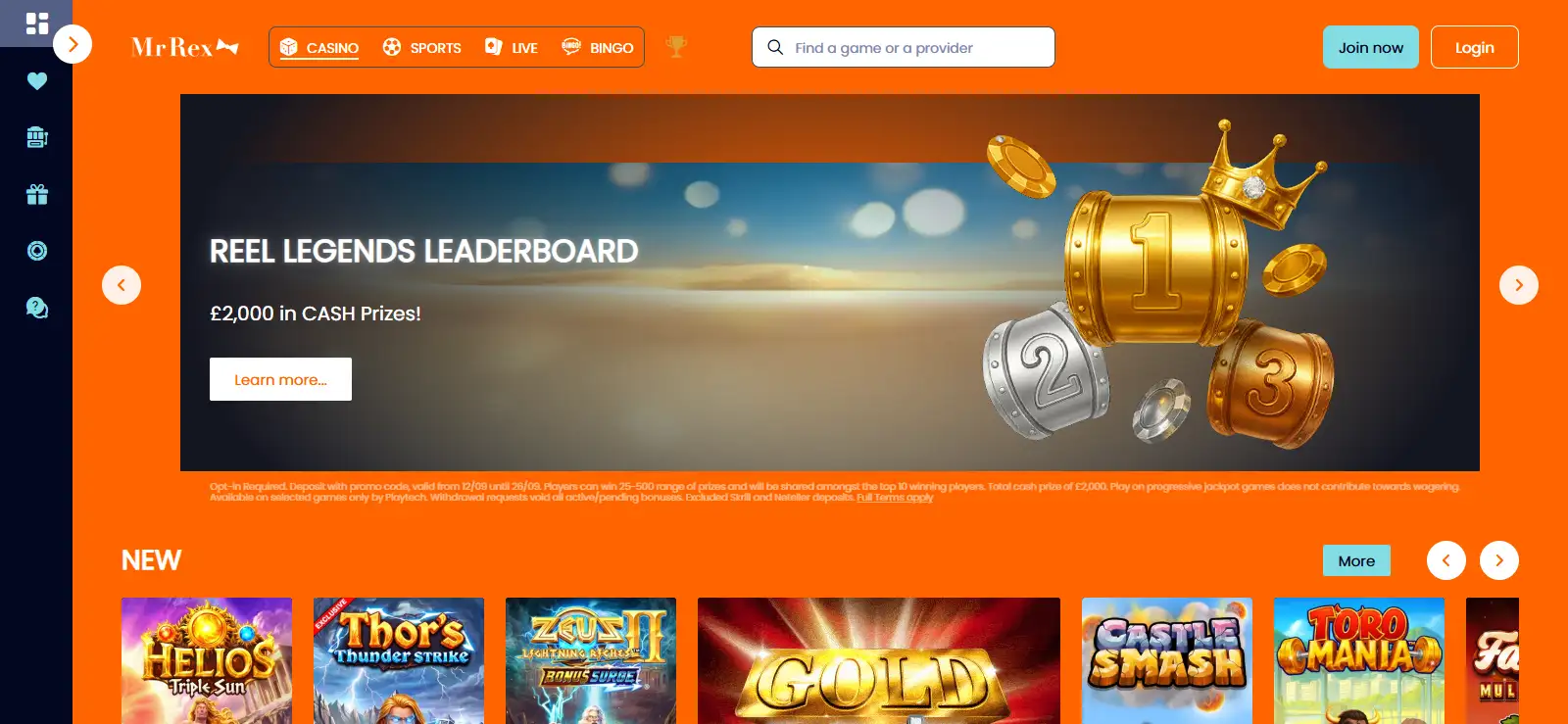 Current MrRex public website interface